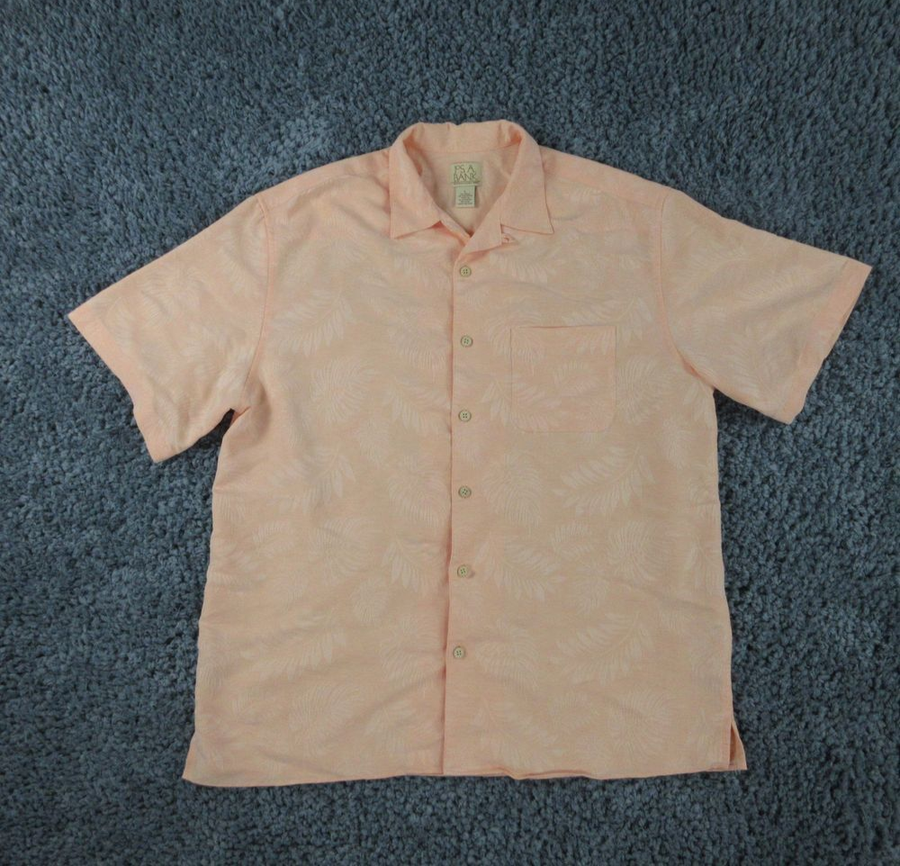 Jos A Bank Shirt Mens Large Orange Peach Blend Floral Hawaiian Beach